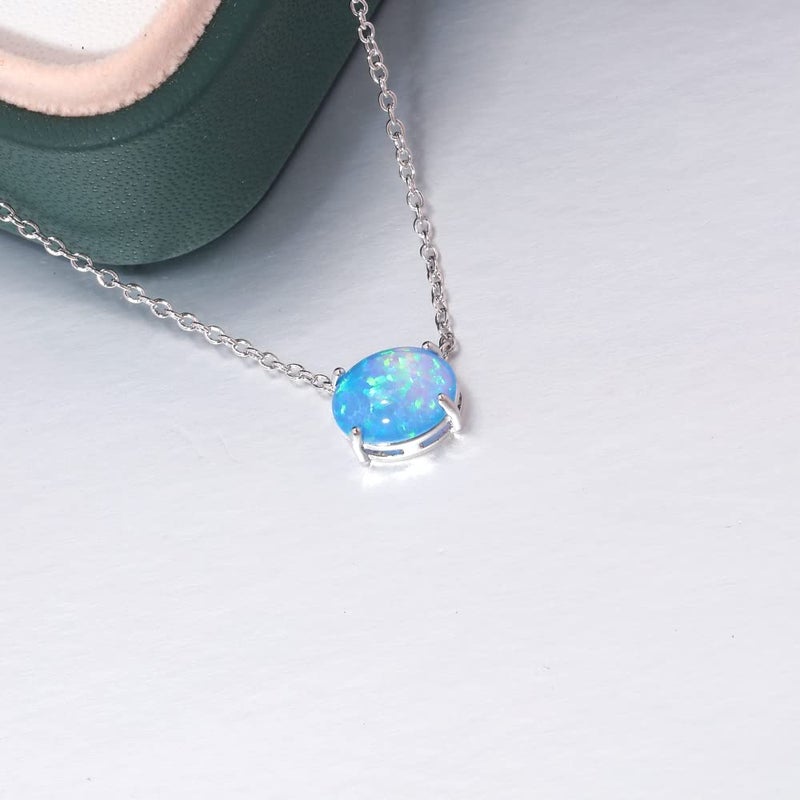 CiNily Blue Opal Necklace Small Pendant Necklace 18K Wihte Gold Plated Gemstone Simple Necklace for Women - Image 2